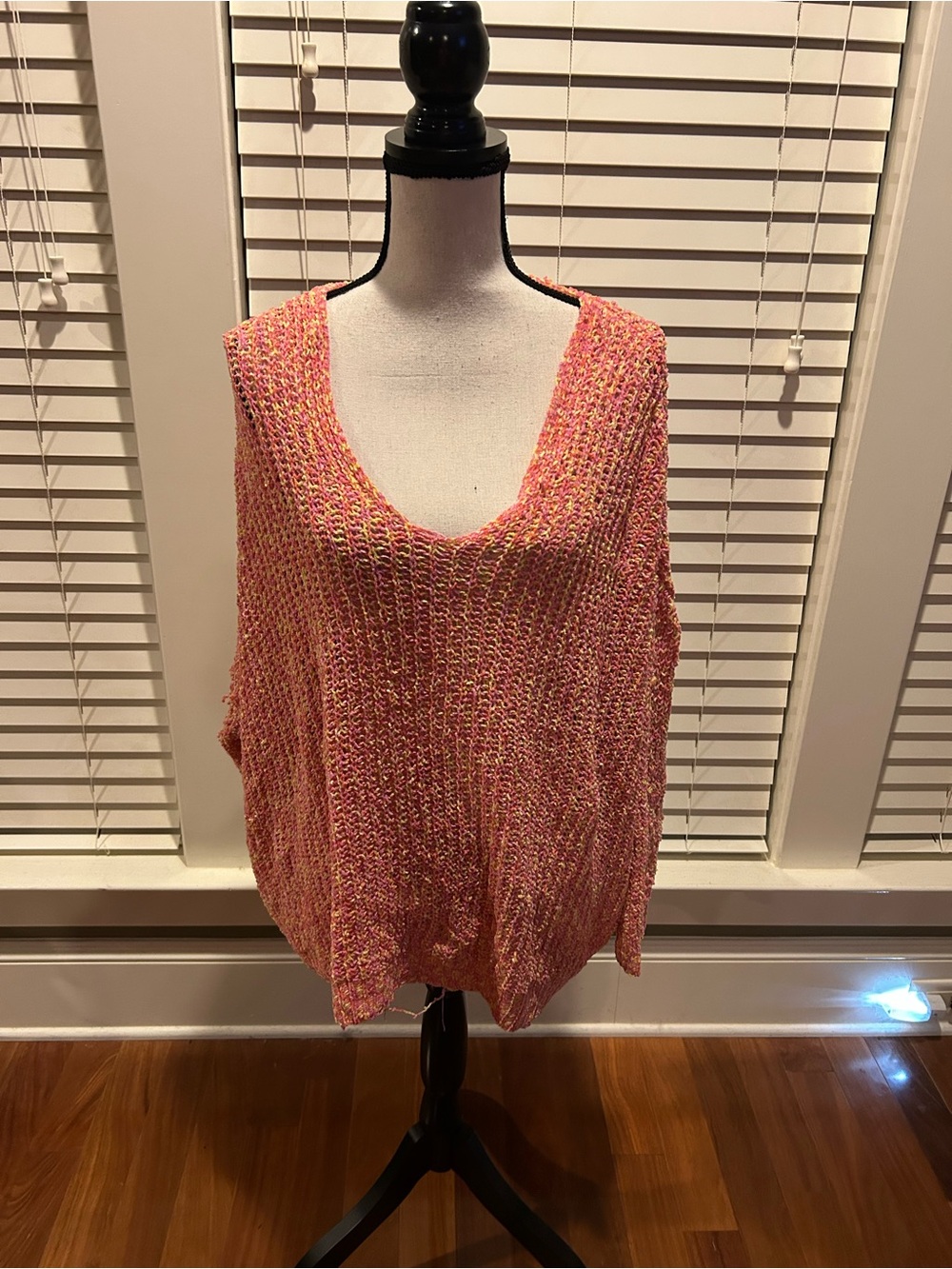 Perfectly Priscilla Boutique loose open-knit sweater top pink, coral, and yellow